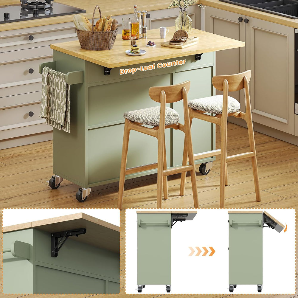 Bigbiglife Kitchen Island with Drop Leaf, Island Table on Wheels with Storage...