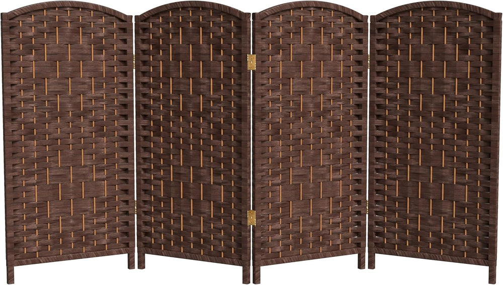 Red Lantern 3 ft. Short Diamond Weave Fiber Folding Screen - Dark Mocha - 4 P...