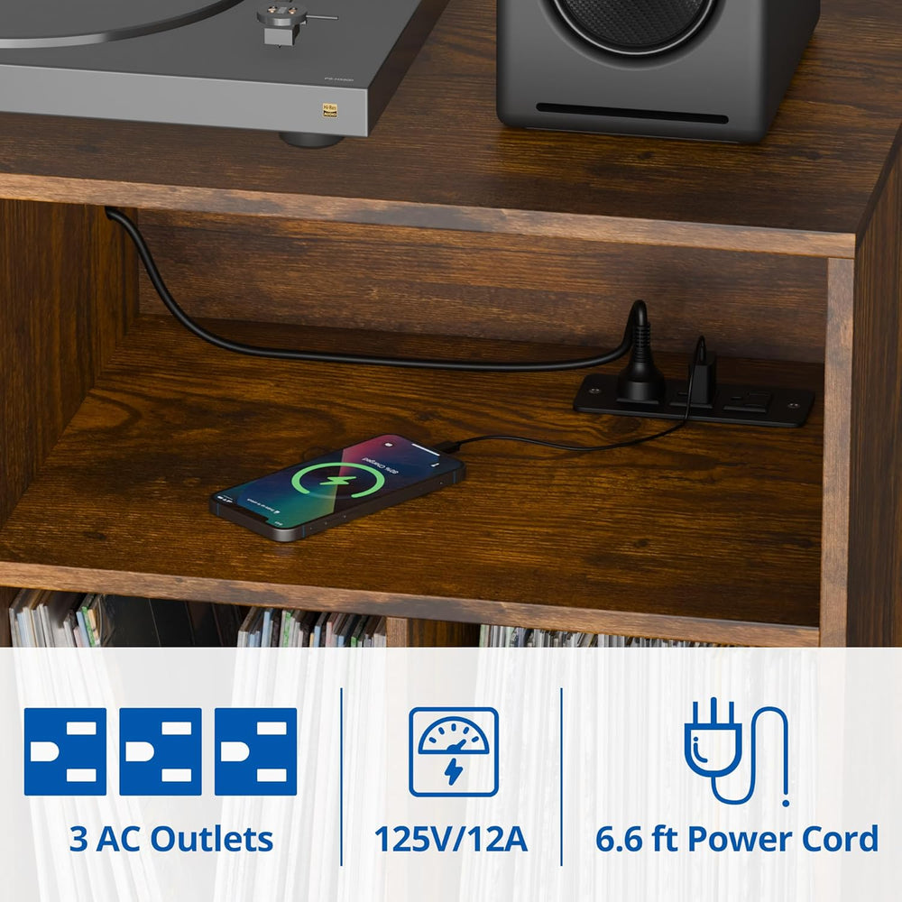 Cozy Castle Record Player Stand with Vinyl Storage Cabinet, Wood Turntable Ta...