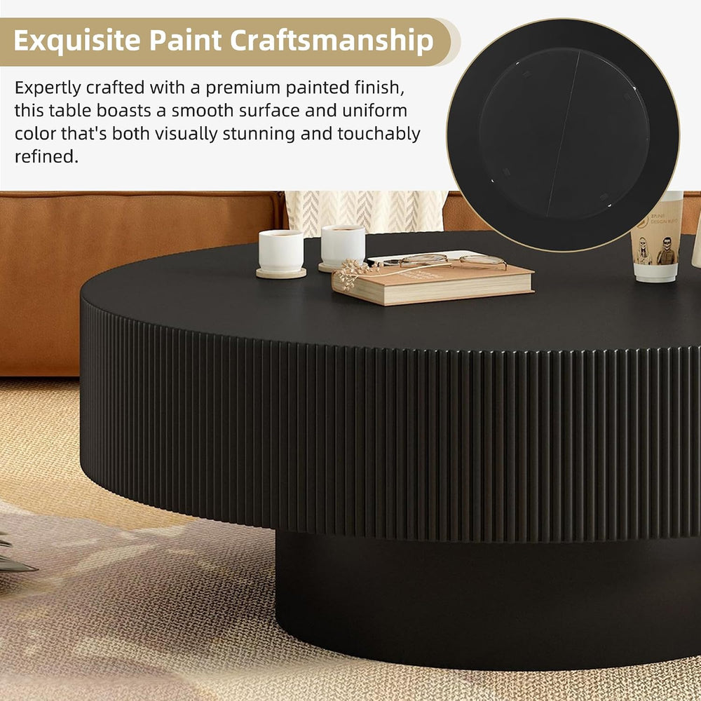 Merax Modern 31 Inch Fluted Round Coffee Table with Sturdy Base, Black