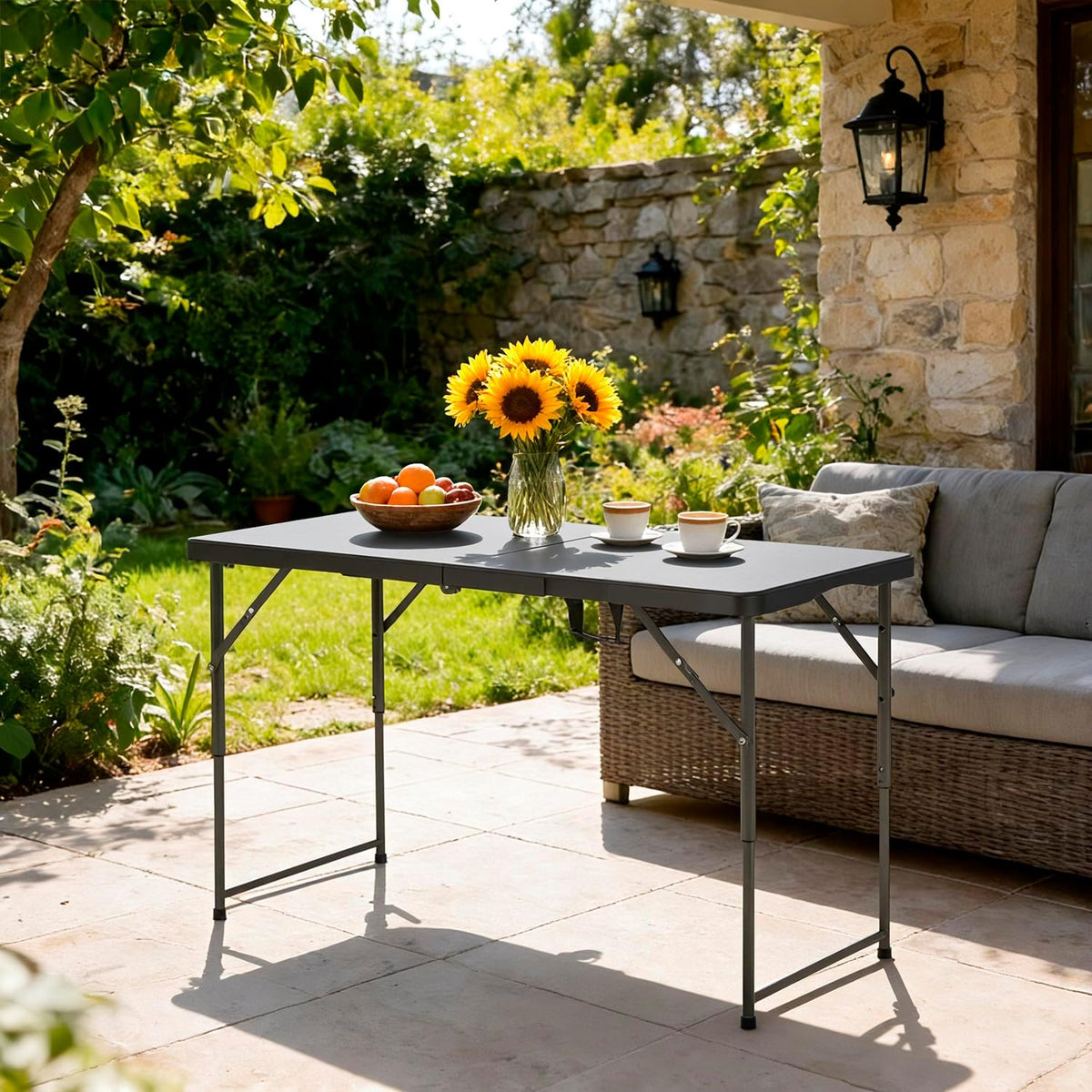 FDW | 4FT Folding Table | Black | Portable Plastic Table