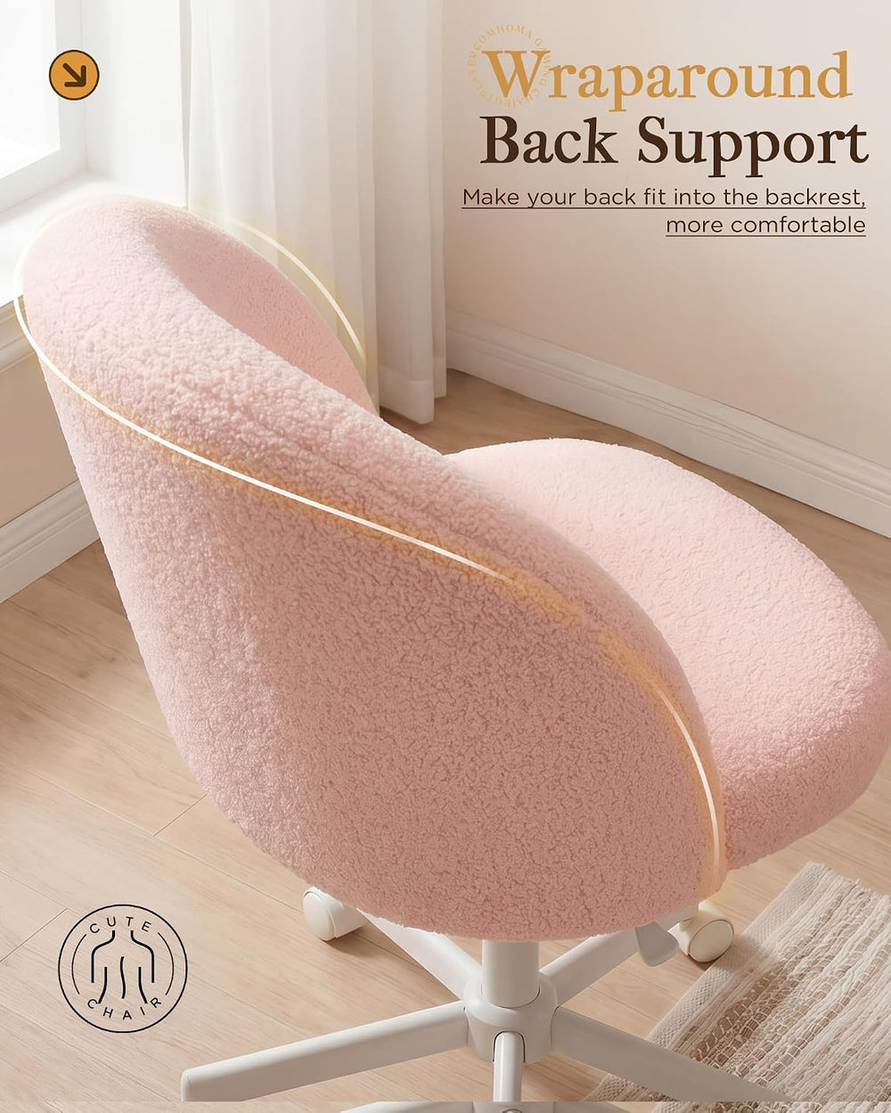 COMHOMA Vanity Chair with Wheels Velvet Tall Office Chair with Back,Armless D...