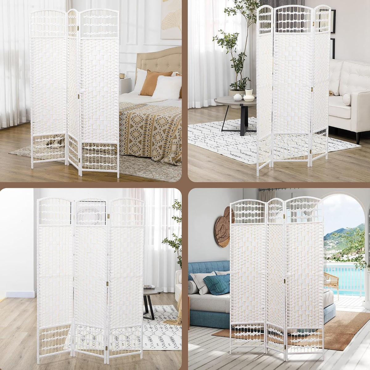 HOMCOM 3 Panel Room Divider, Folding Privacy Screen, 5.6', White