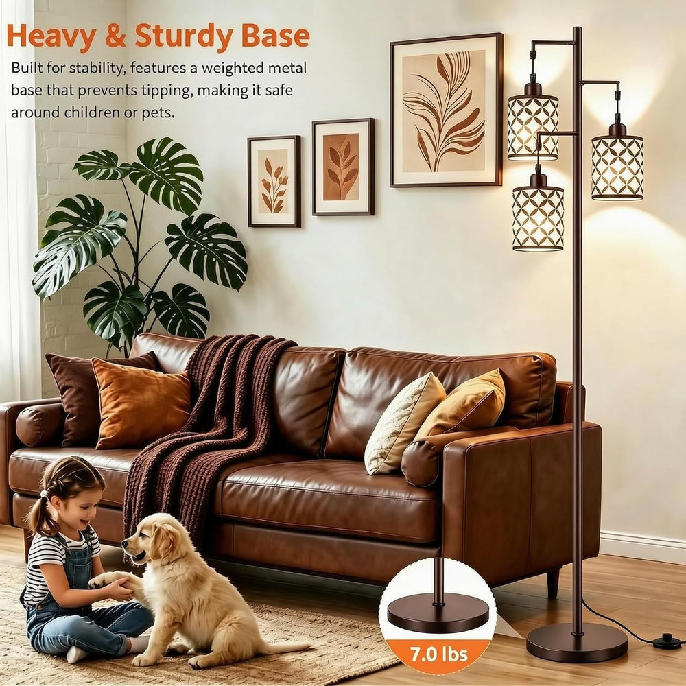 72" Dimmable Floor Lamp with Remote & Timer, Industrial Farmhouse Ru...