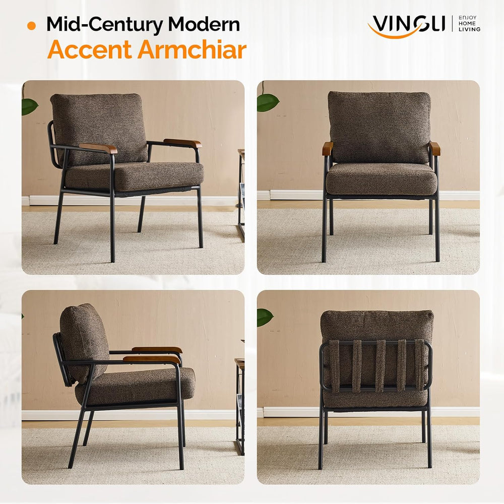 VINGLI Mid-Century Modern Accent Armchiar for Small Space, Small Comfy Uphols...
