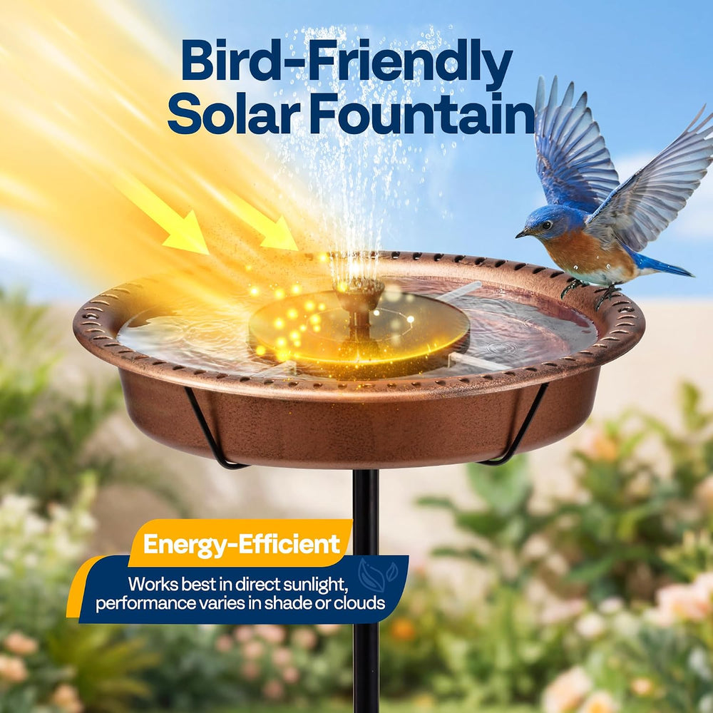 VIVOHOME Oval Bird Bath with Solar Fountain and Metal Ground Stake, Bronze