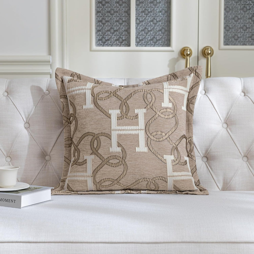 1 Piece Modern Letter H Throw Pillow Cover 20x20 Inch, Light Taupe