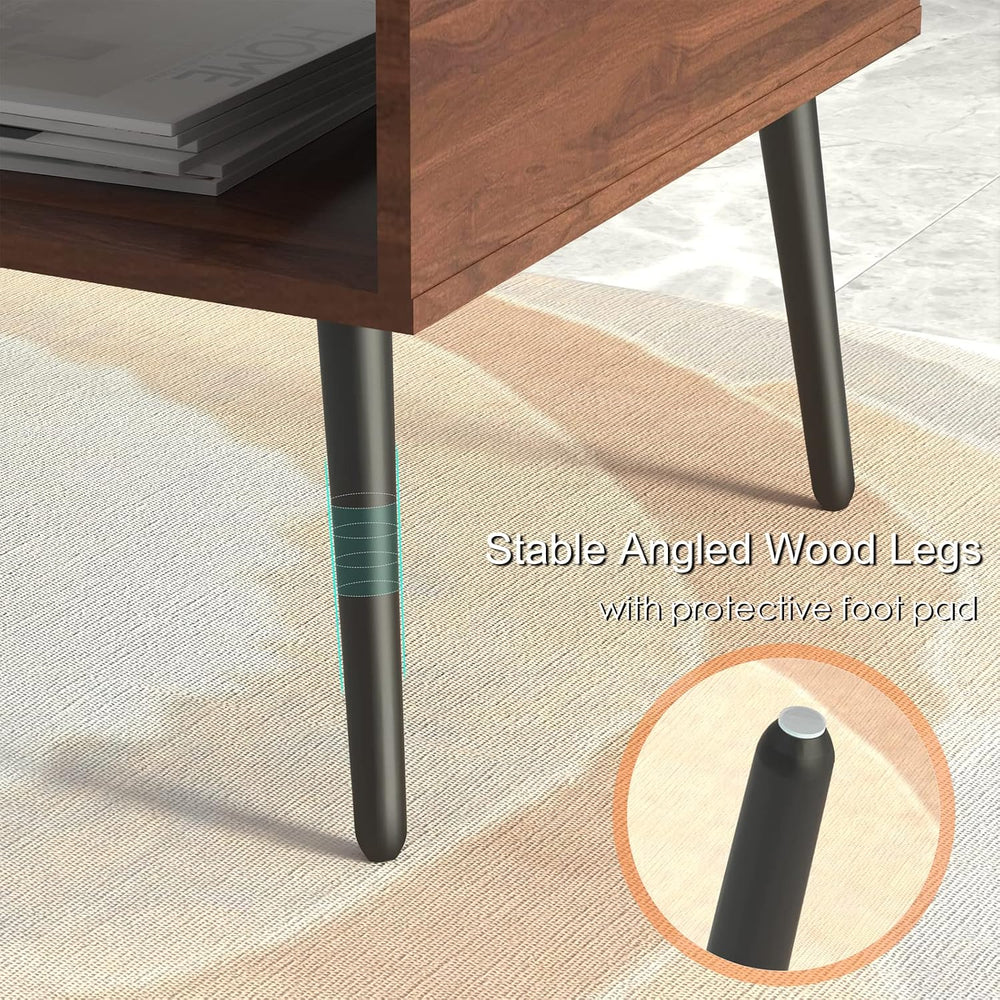 HAIOOU Mid Century Modern Coffee Table with Storage for Living Room -Walnut