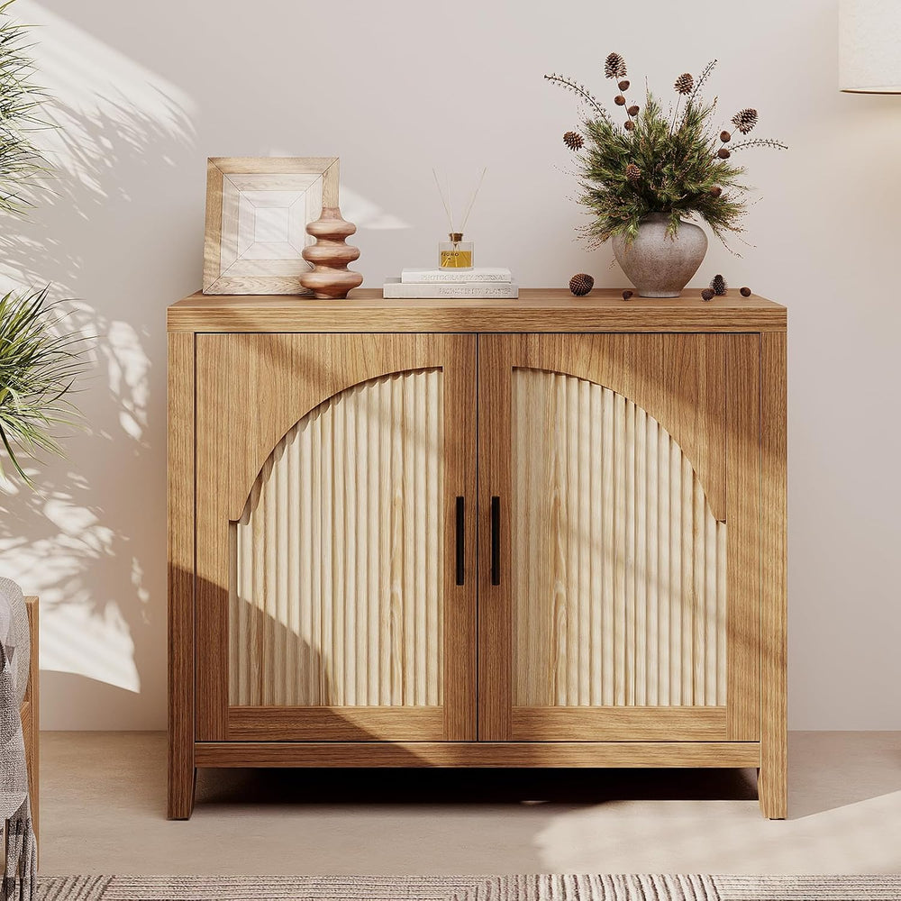 Bestier 37" Fluted Sideboard Buffet Cabinet with Storage, English Oak
