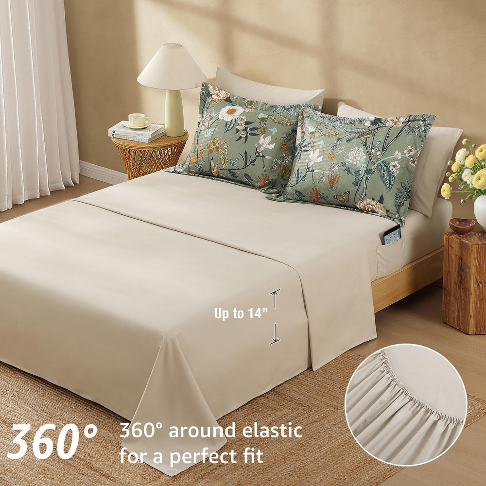 Queen Comforter Set - 7 Pieces Soft Floral Bed in a Bag Queen Bedding Sets