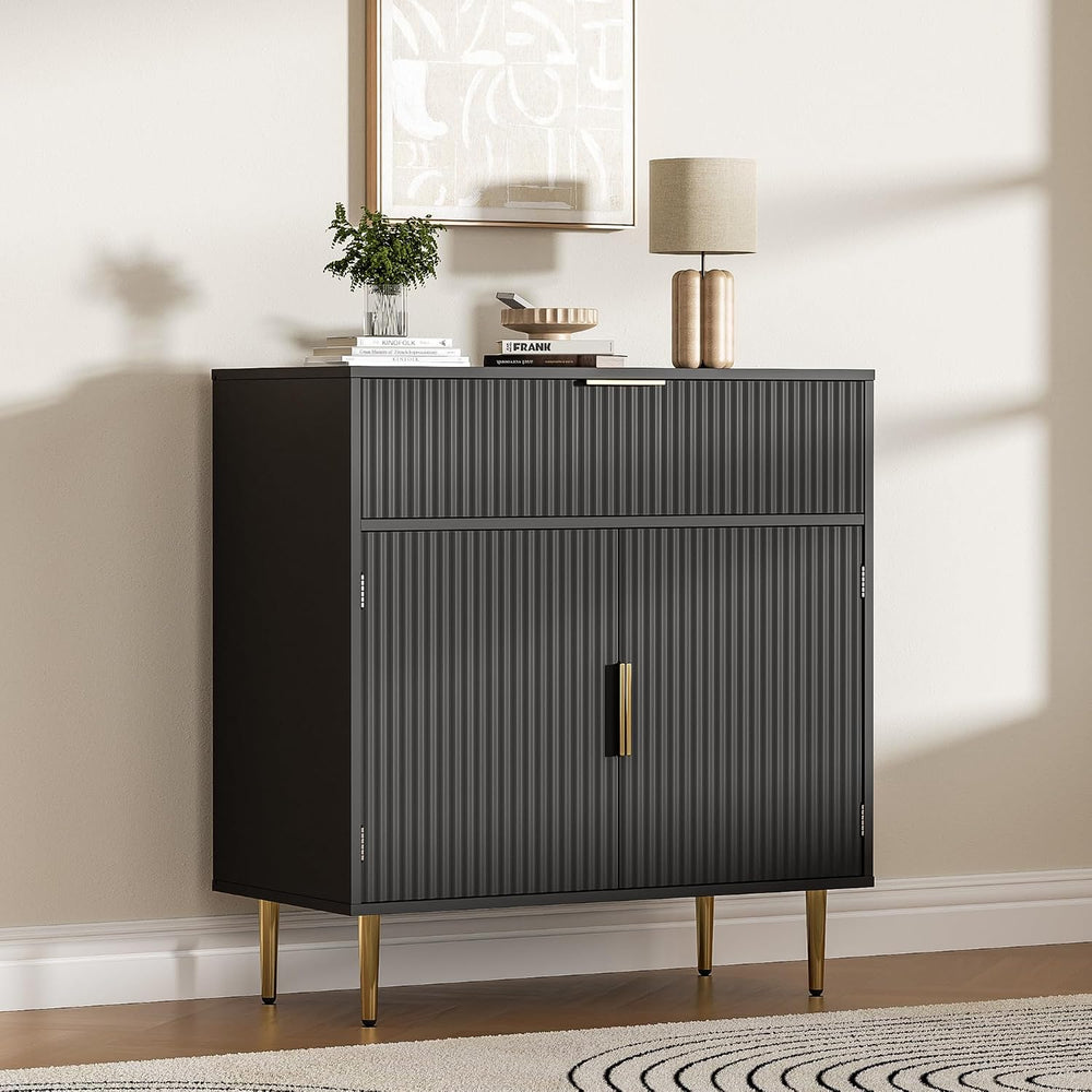 Housoul Kitchen Buffet Cabinet [Set of 2] with 2 Doors & Drawer, Balck