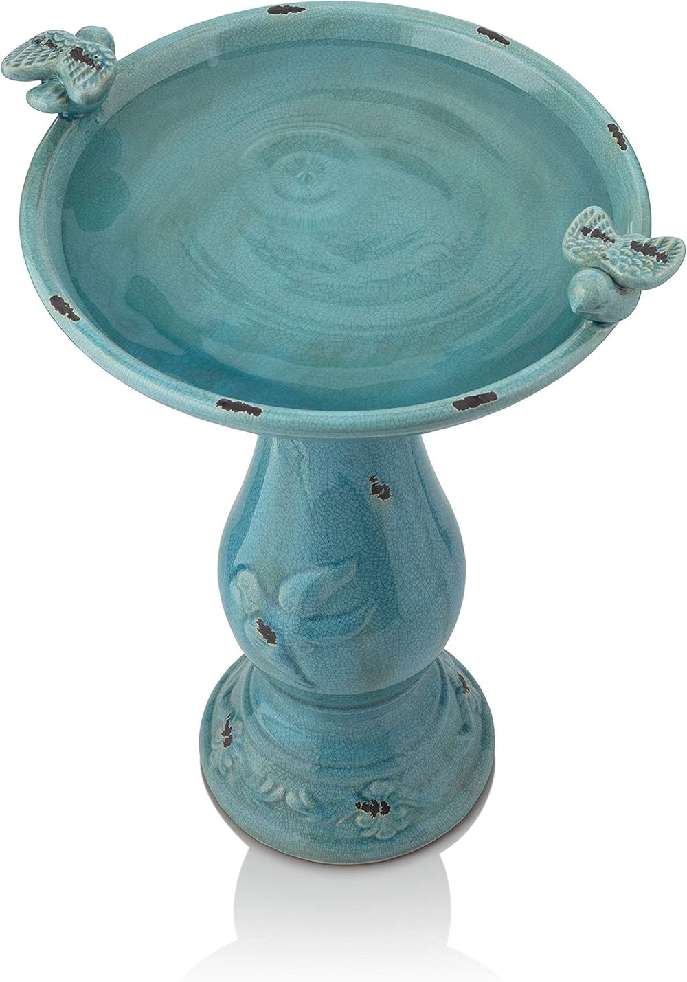 Alpine Corporation 25" Tall Outdoor Ceramic Antique Pedestal Birdbath wi...