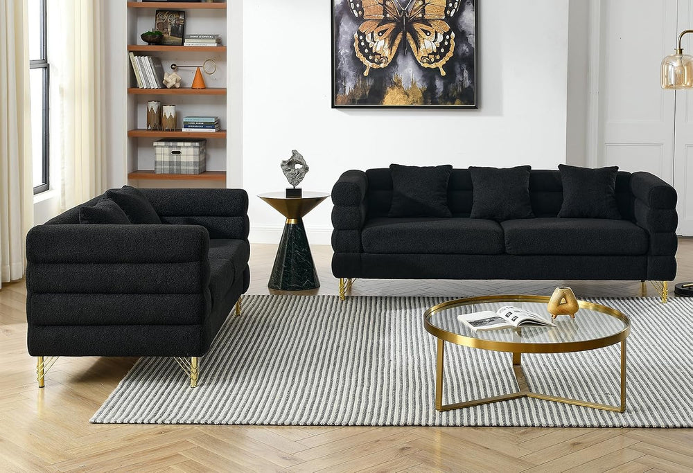 2 Piece Living Room Sofa Set,Boucle Couch with Loveseat and 3 Seater