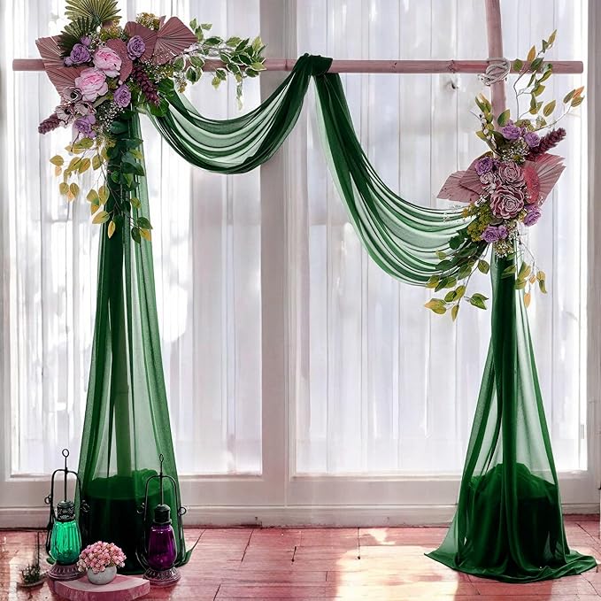 MDS Halloween Chiffon Draping Fabric - 2 Panel, 30" Wide x 40ft Long - Sheer Spooky Arbor & Canopy Drapery for Haunted House Backdrops, Party Ceilings, DIY Costumes & Themed Events - Hunter Green (Pack of 2)