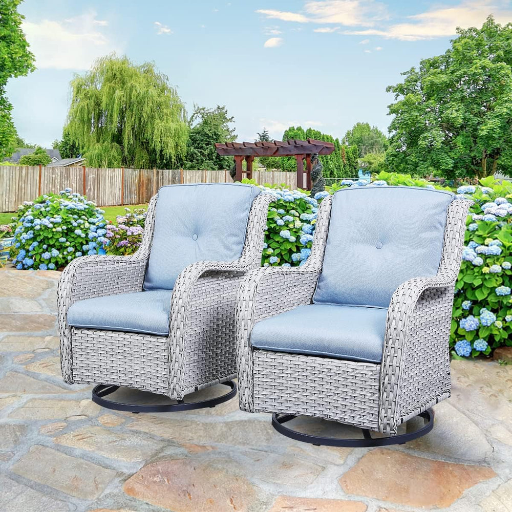 HUMMUH 5 Piece Wicker Patio Set, Loveseat & Swivel Rockers