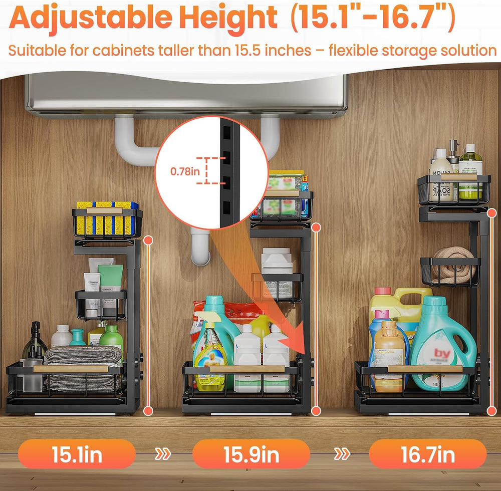 Under Sink Organizer and Storage for Bathroom and Kitchen - 2 Pack 3 Tier