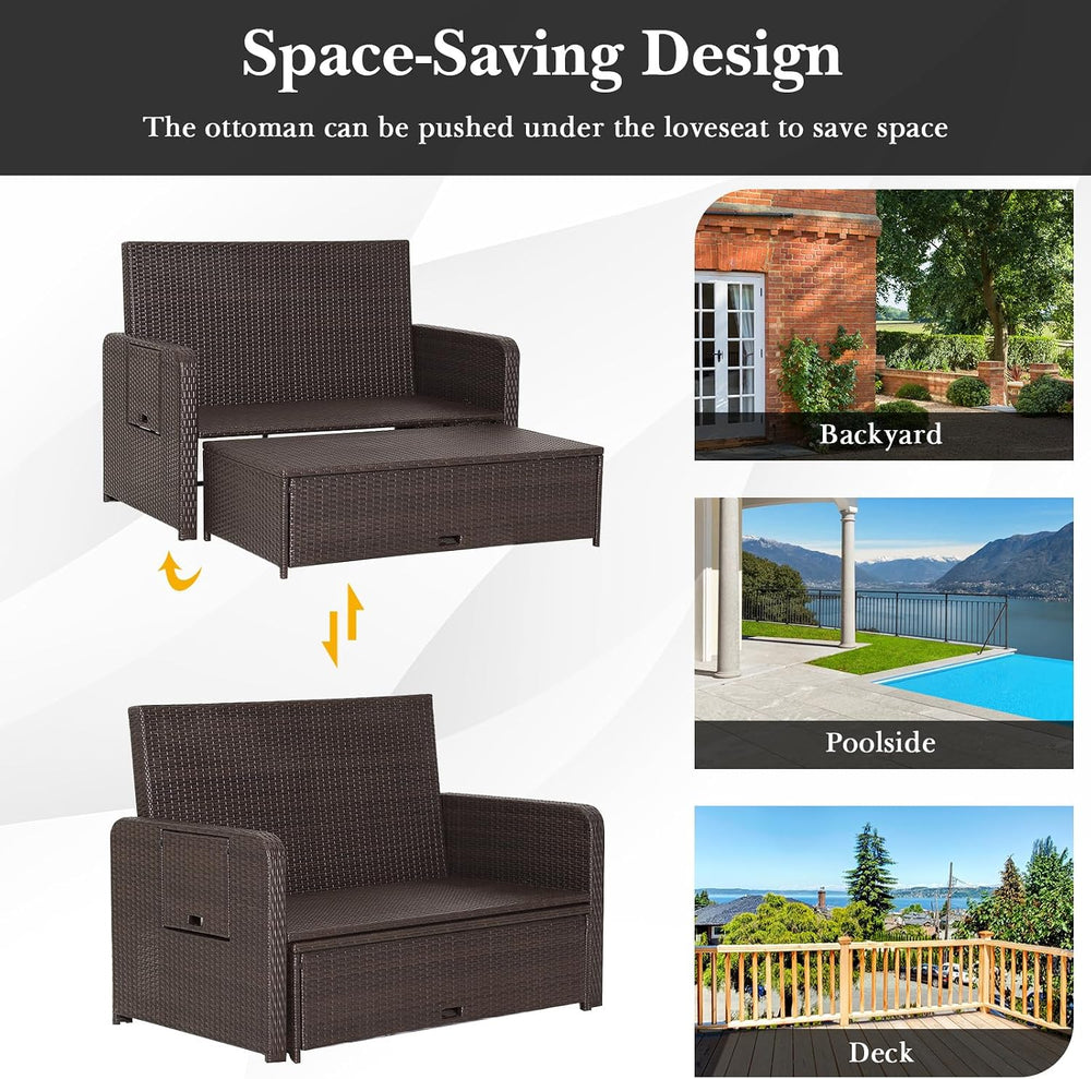 Tangkula 2-Person Patio Rattan Daybed with 4-Level Adjustable Backrest
