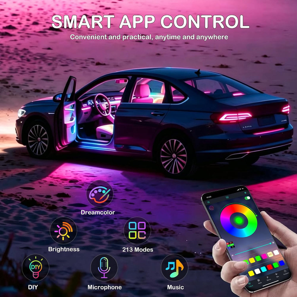 Interior Car LED Strip Lights with Wireless APP, Ambient Lighting Kits with D...