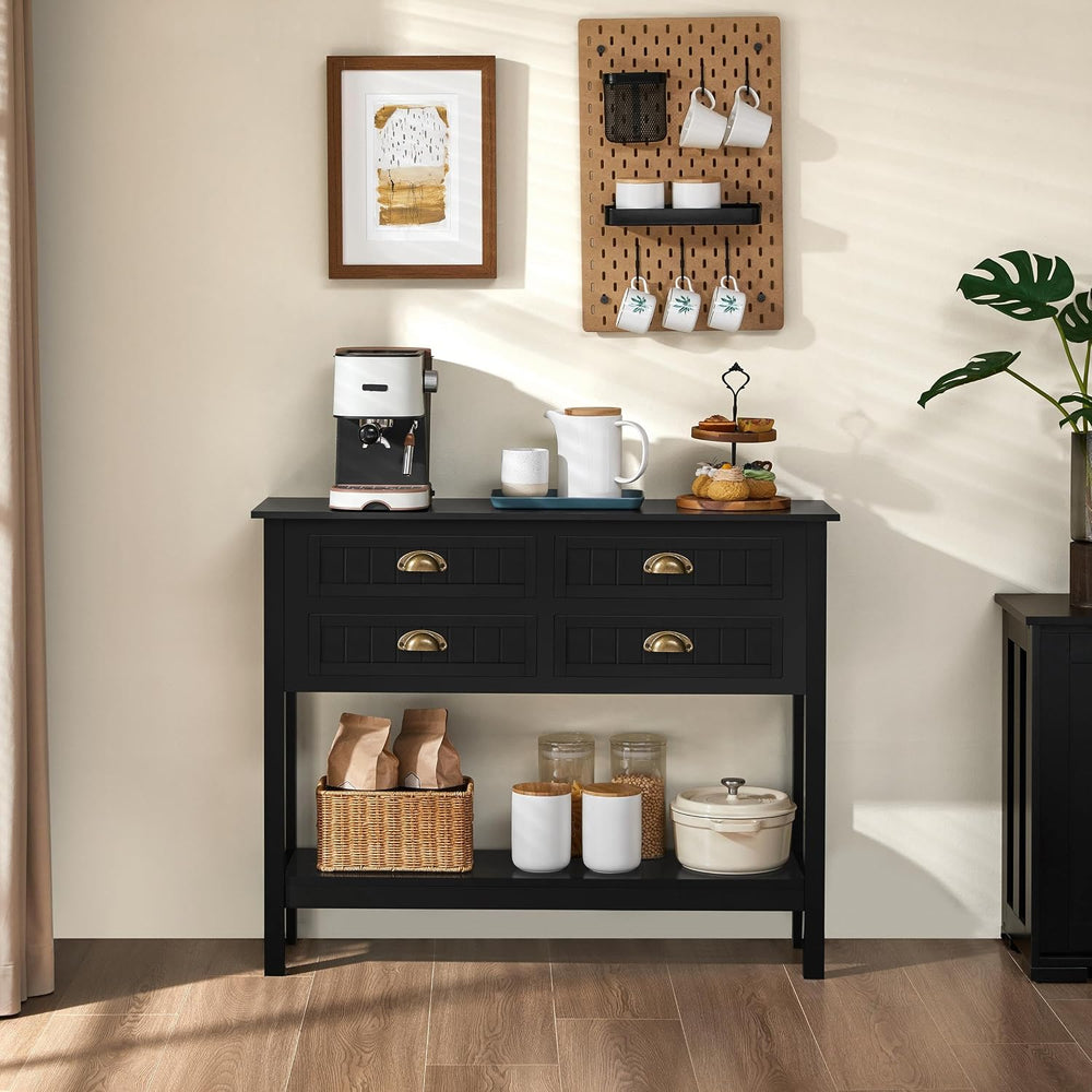 Yaheetech Black Console Table with 4 Drawers and Storage Shelf for Entryway