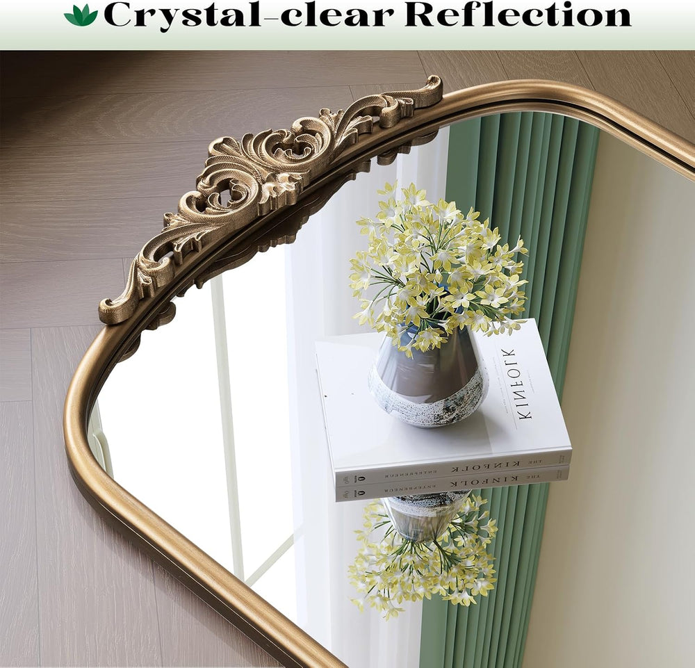 Arched Antique Gold Wall Mirror, 28"x36" Vintage Bathroom Mirror