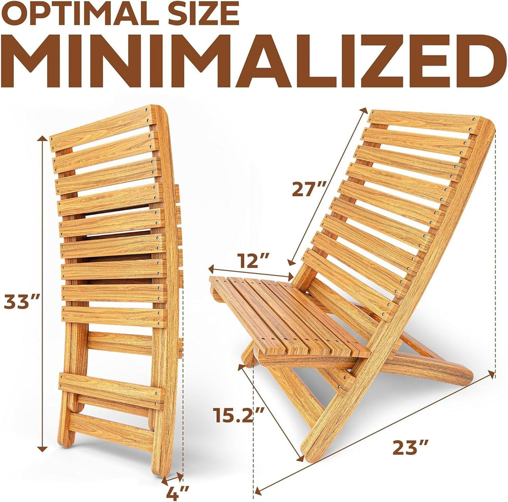 Melino 2PCS Wooden Folding Chairs, FSC Certified Acacia Low Profile Adirondac...