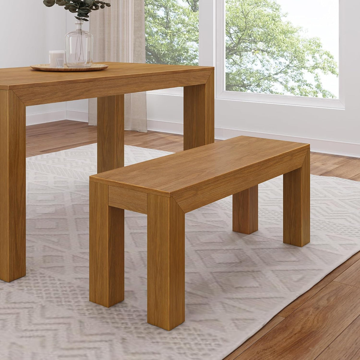 Plank+Beam Modern Dining Bench, 60 Inch, Pecan Wirebrush | Non-Toxic Finishes, Modern Design, Easy Assembly, Modern Style, Quick Setup, Solid Wood