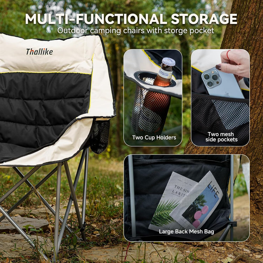 Oversized Camping Chair for Adults – Heavy Duty Folding Chair with Cup Holder...