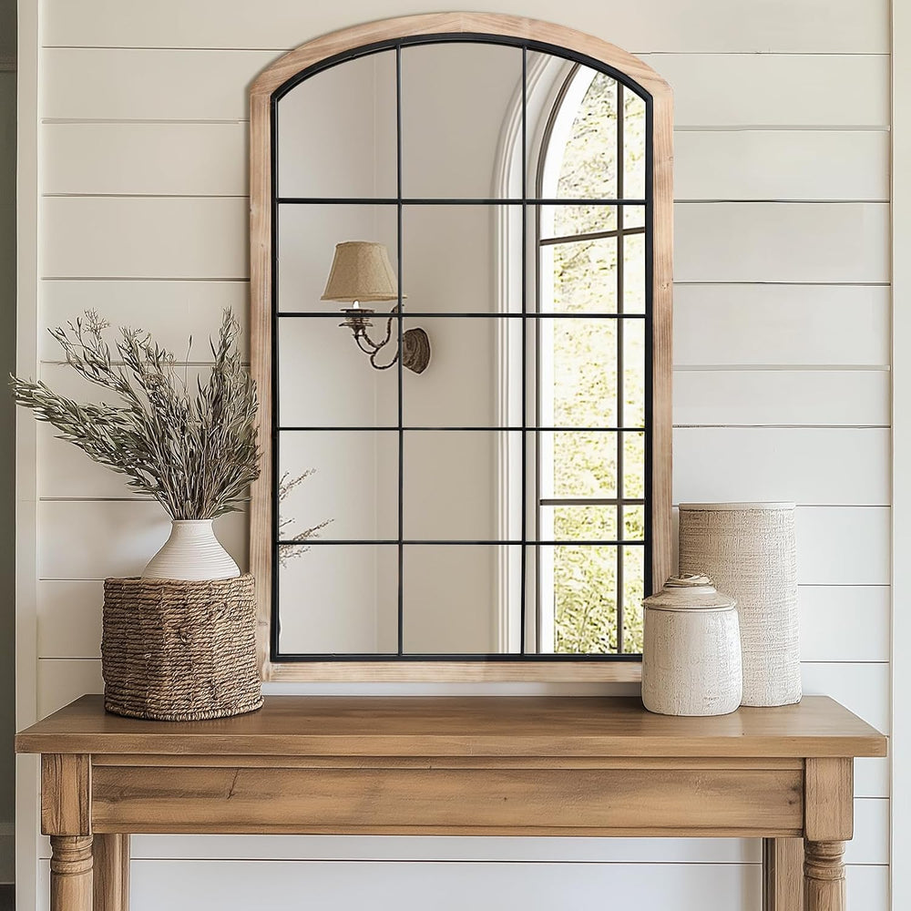 Arch Window Mirror, 30X48 Farmhouse Arch Wall Mirror, Wood Framed Rustic Mirr...