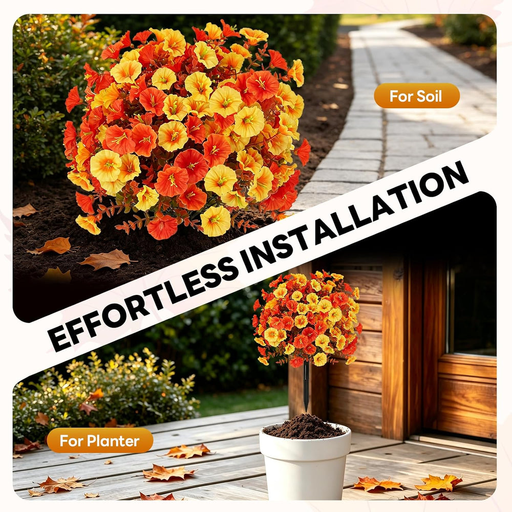 Fall Artificial Flowers for Outdoor, Faux Plants w/Stakes, 2 Packs