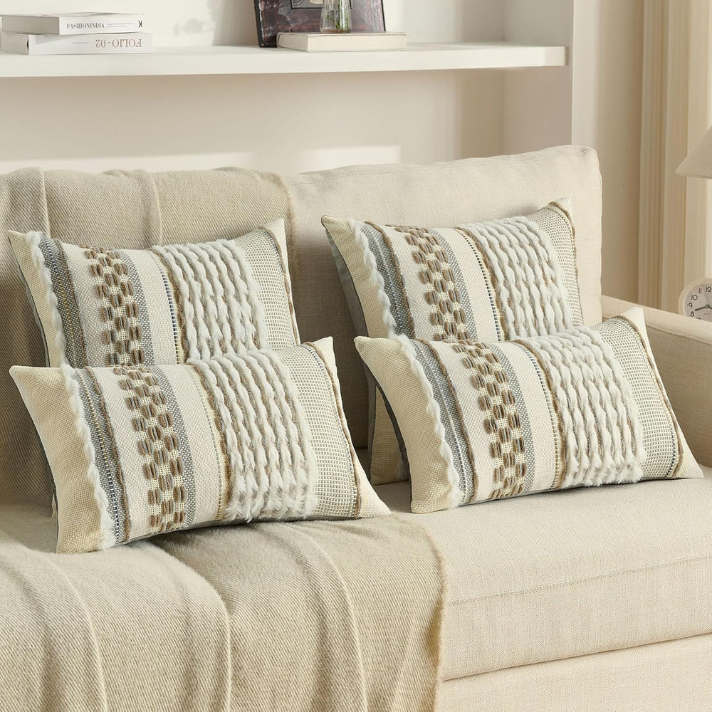 FUTEI 2 Pack Tufted Throw Pillow Covers Covers 18x18 Inch,Grey+Brown
