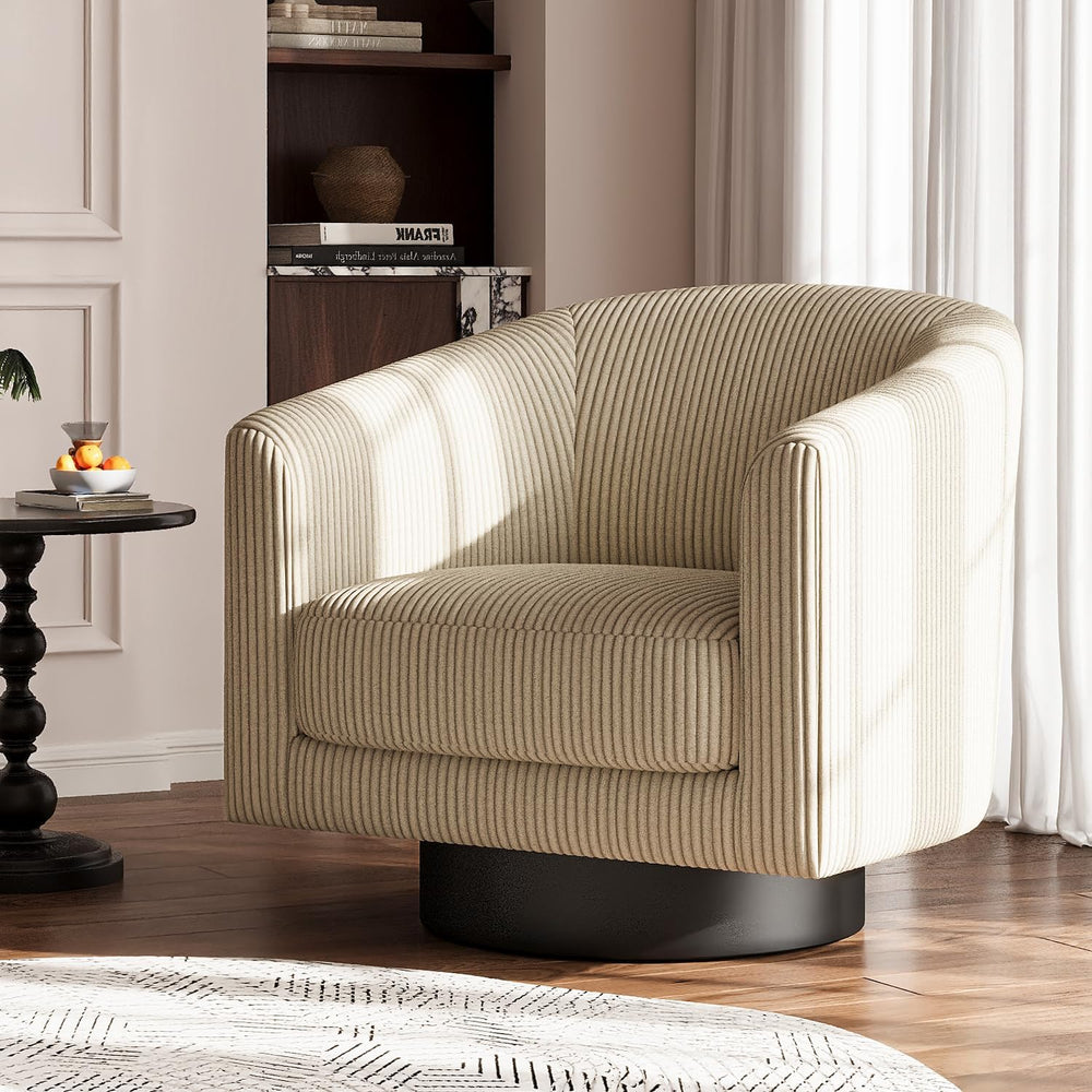 360° Swivel Accent Chairs, Corduroy Barrel Armchair. Camel
