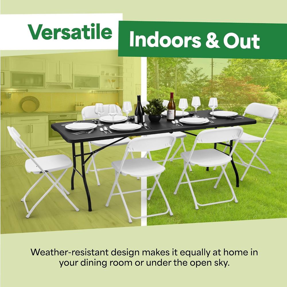 EconoHome Black 6ft Folding Table with Handle | Heavy-Duty Foldable Table | P...