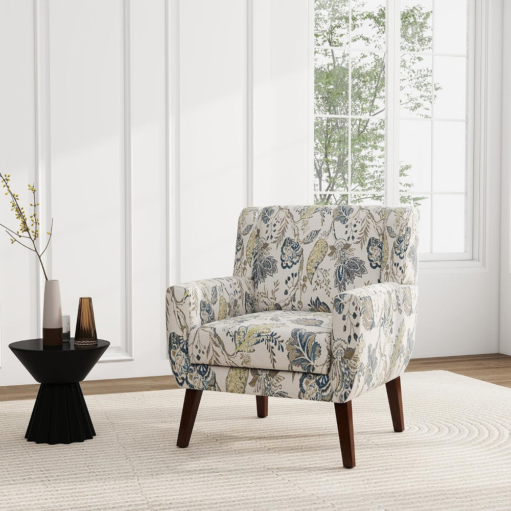 Floral Accent Chairs Set of 2, Fabric Upholstered Armchair, Leaf