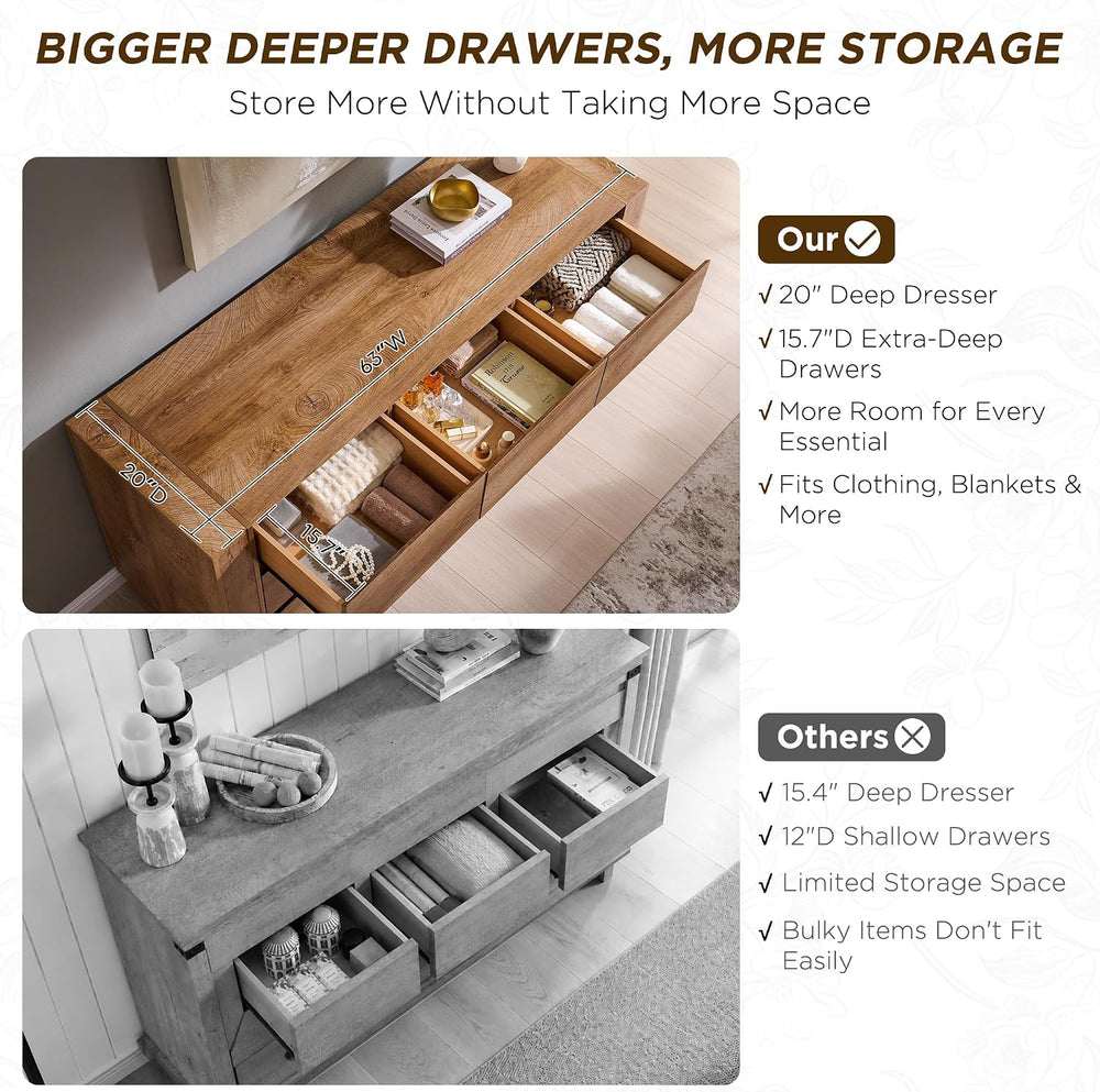 OKD 63" Modern 9 Drawer Dresser for Bedroom, 20" Depth for More Sto...