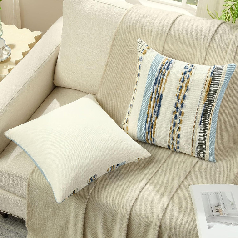 FUTEI Pack of 2 Chenille Throw Pillow Covers 50 x 50 cm,Navy+Brown