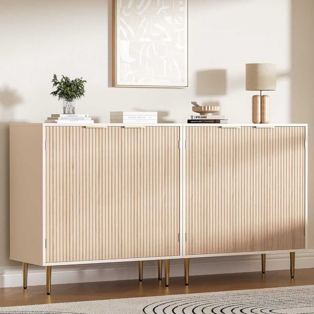 Housoul Fluted Buffet Sideboard Storage Cabinet with 2 Doors, Oak