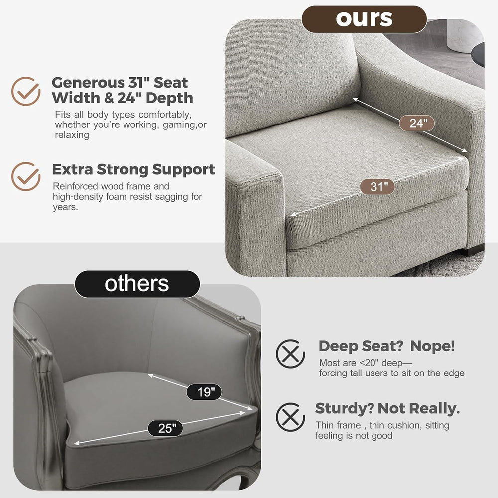 ABCASA 47" W Oversized Accent Chair, Comfy Upholstered Sofa Chair with L...