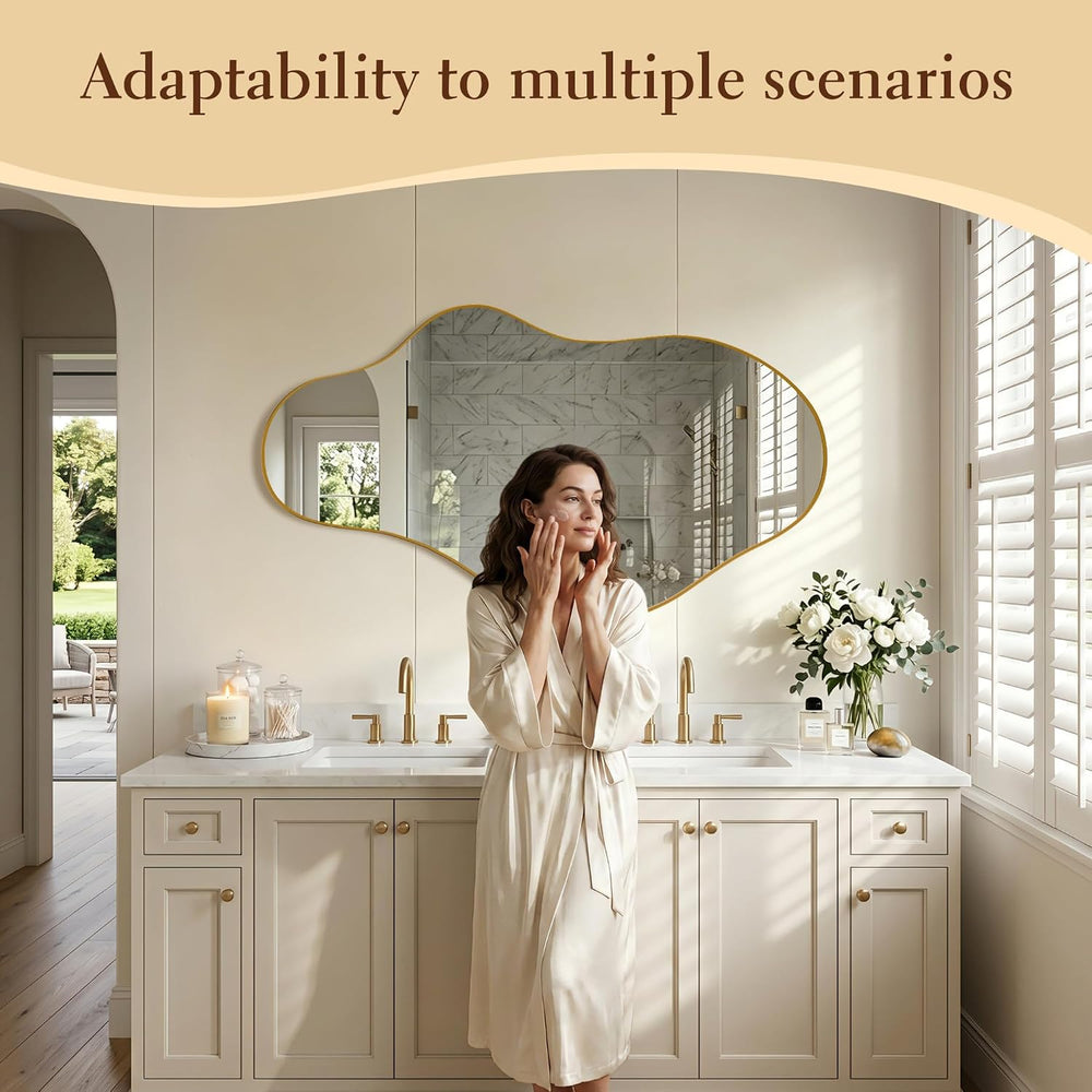26x48 Inches Gold Wall Mirror Modern Asymmetrical Mirror