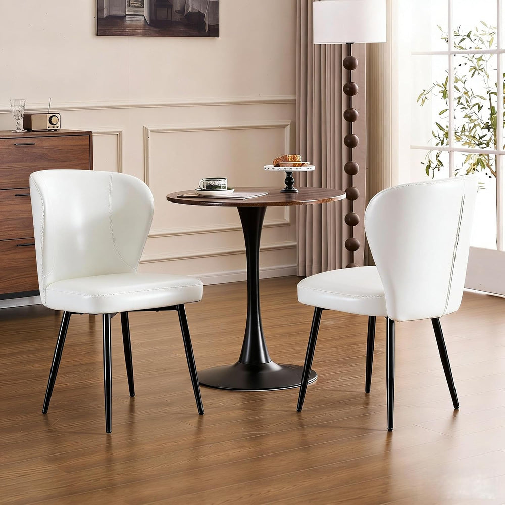 Dining Chairs Set of 4, Upholstered Synthetic Leather Kitchen Chairs, Mid-Cen...