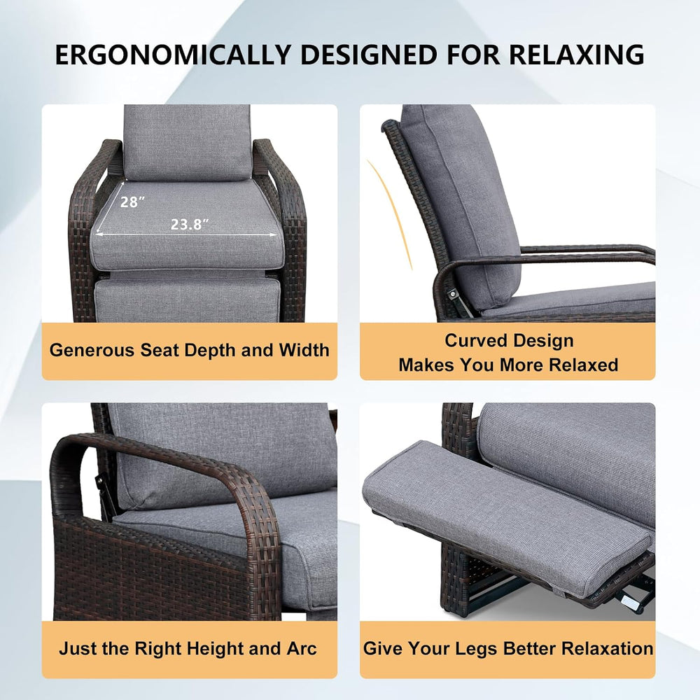 Skypatio Oversized Outdoor Recliner Chair, Adjustable Backrest All-Weather Wi...
