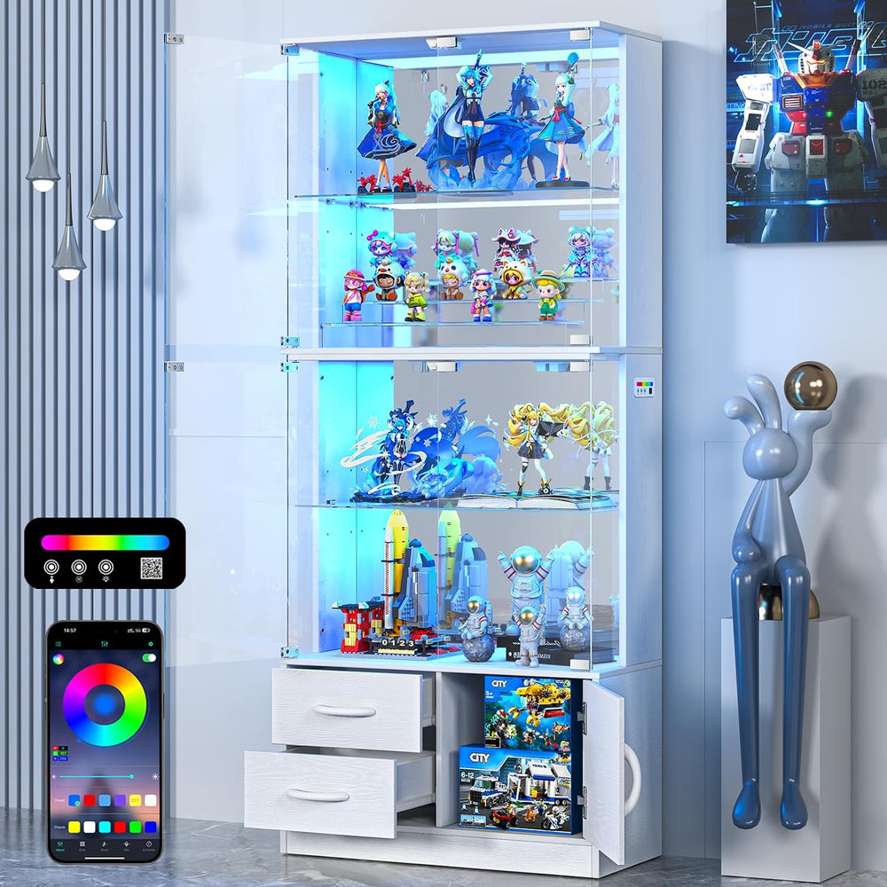 VersionTECH. Display Cabinet with Glass Doors, 4-Tier Curio Cabinet, White