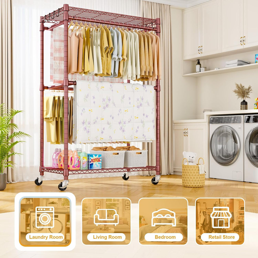 ULIFHOME Rolling Clothes Rack, Clothing Racks for Hanging Clothes, Bronze