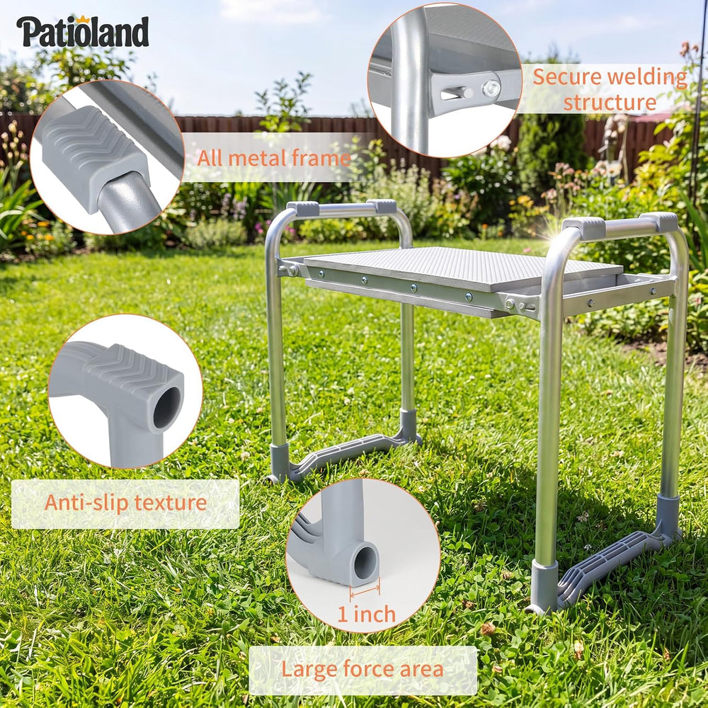 Foldable Garden Kneeler Seat, Portable Garden Stool Bench w/ 2 Tool Pouches