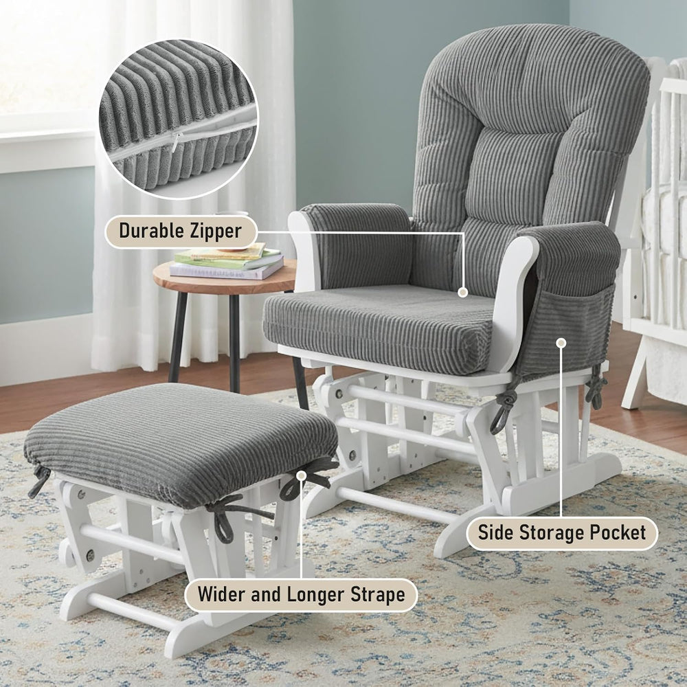 5PCS Glider Rocker Replacement Cushions with Storage Side Pockets, Grey