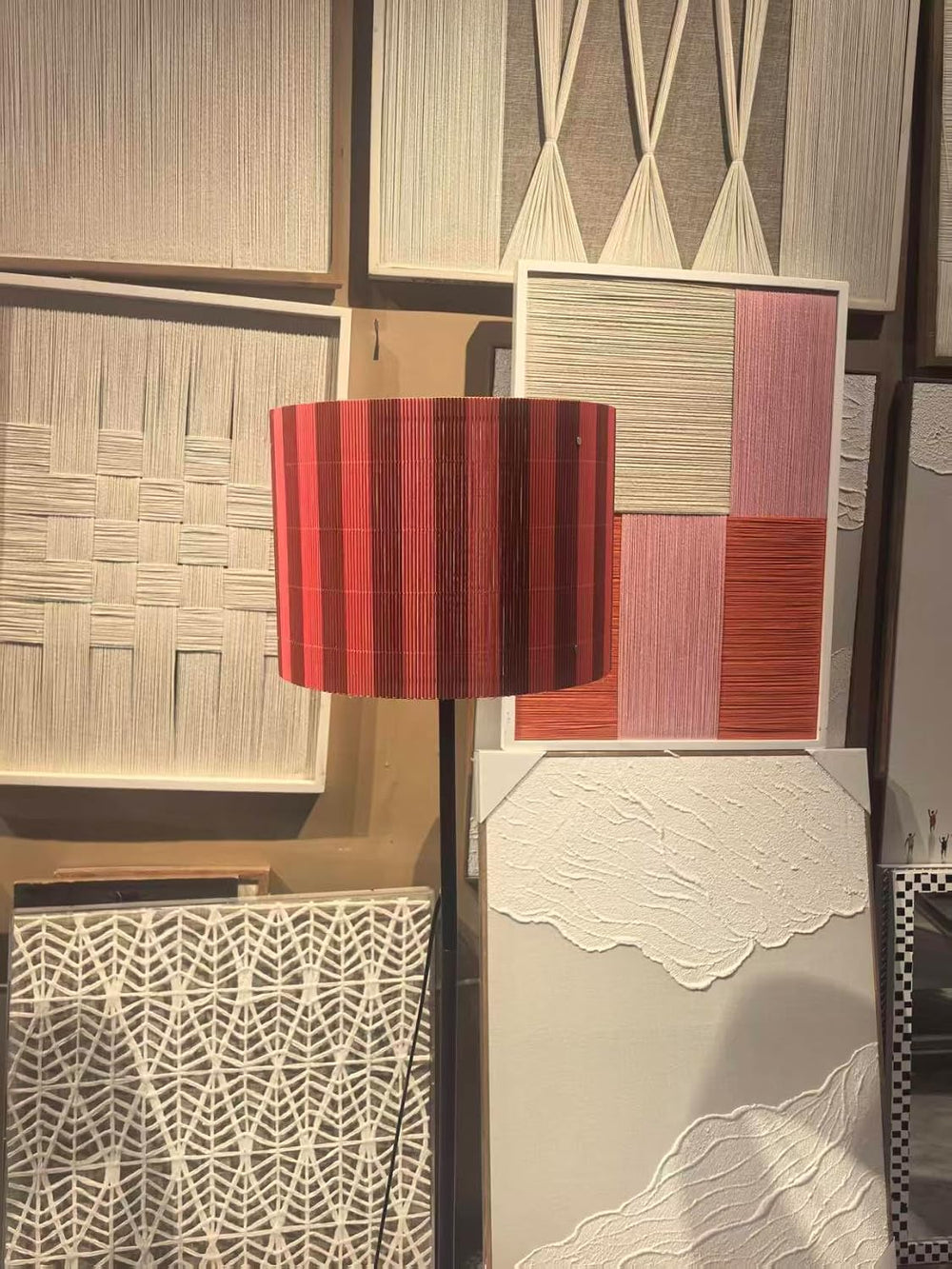 Bohemian lamp shade Art decorative Red Mix Stripes Minimalist 11.8x9Inch