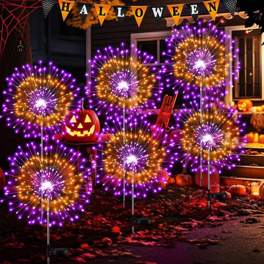 Tujoe 6 Pcs Halloween Solar Firework Lights, Orange Purple Dual