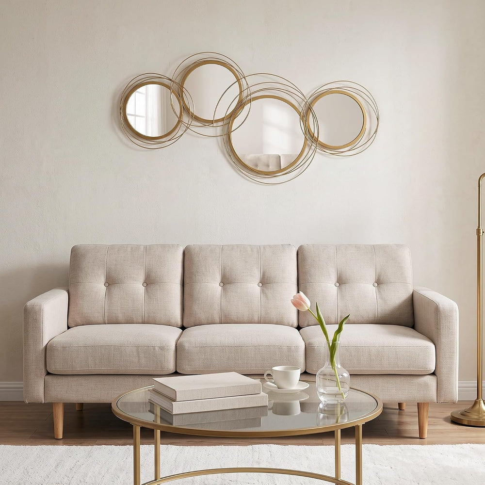 HOMCOM Metal Wall Art Modern Mirror Decor for Living Room Bedroom, Gold