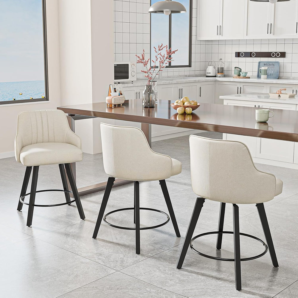 VINGLI 24" H Swivel Barstools Counter Height Bar Stool Set of 3, Beige
