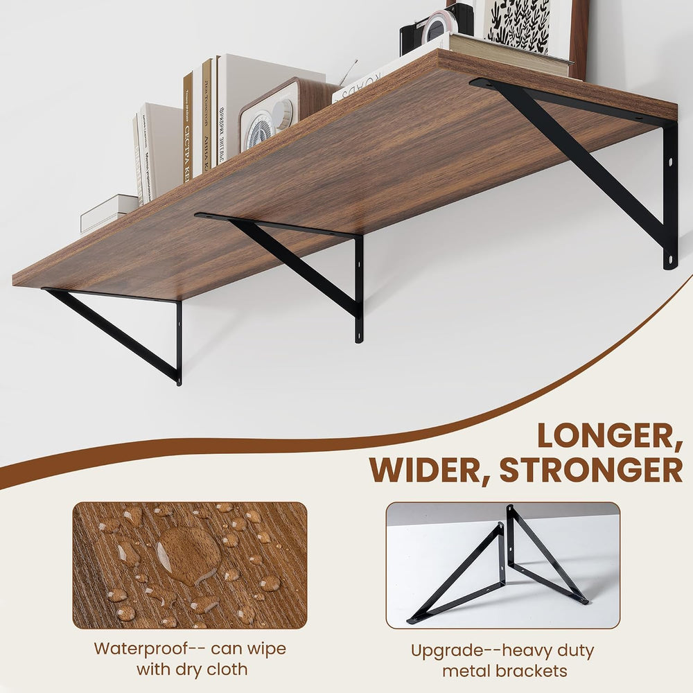 Heimlove 48W x 12D Deep Floating Shelves Set of 2 Walnut