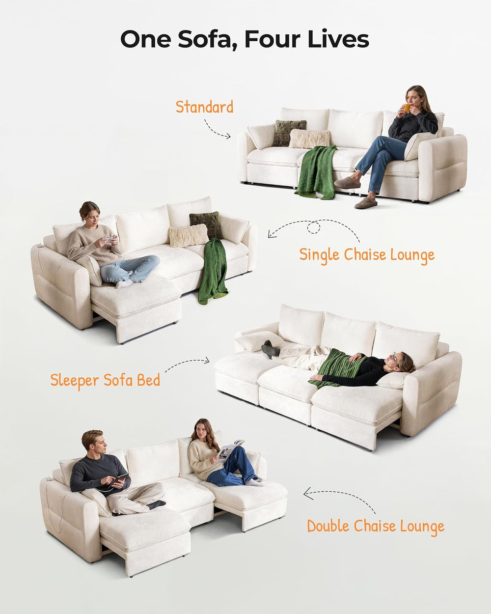 103" Electric Pull Out Sleeper Sofa Bed, 2in1 Power Extendable Couch Bed